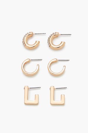 Rhinestone Geo Hoop Earring Set