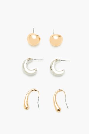 Stud & Geo Hoop Earring Set