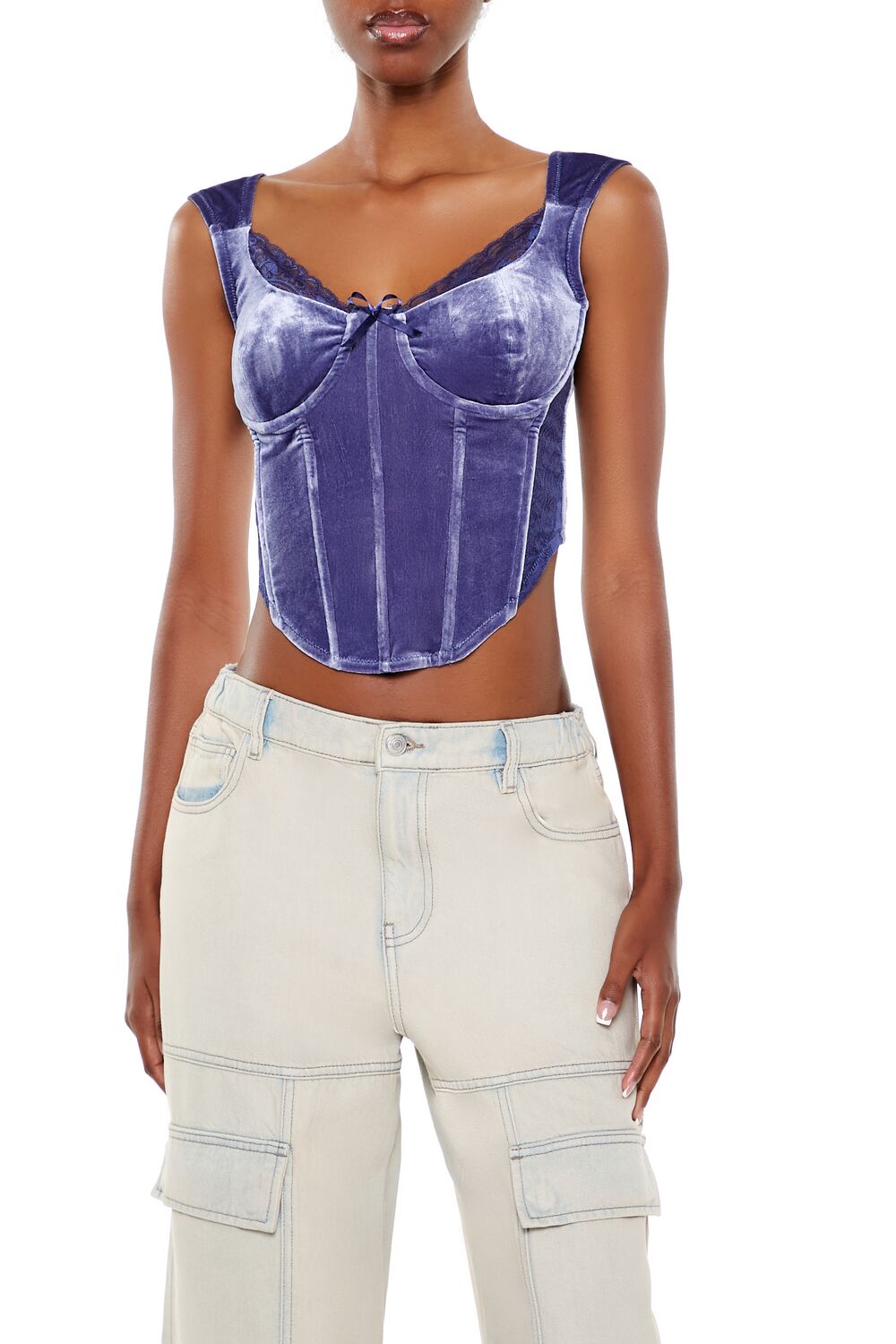 Velvet Bow Bustier Crop Top - Image 6