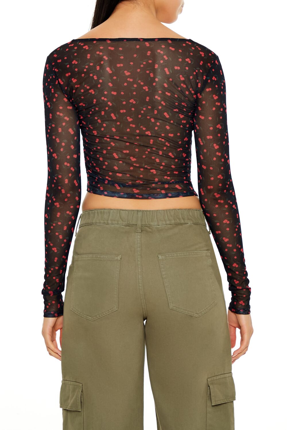 Mesh Cherry Print Crop Top - Image 5