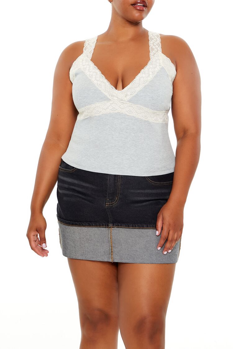 Plus Size Ribbed Lace-Trim Cami