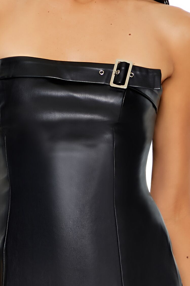 Faux Leather Tube Mini Dress - Image 3