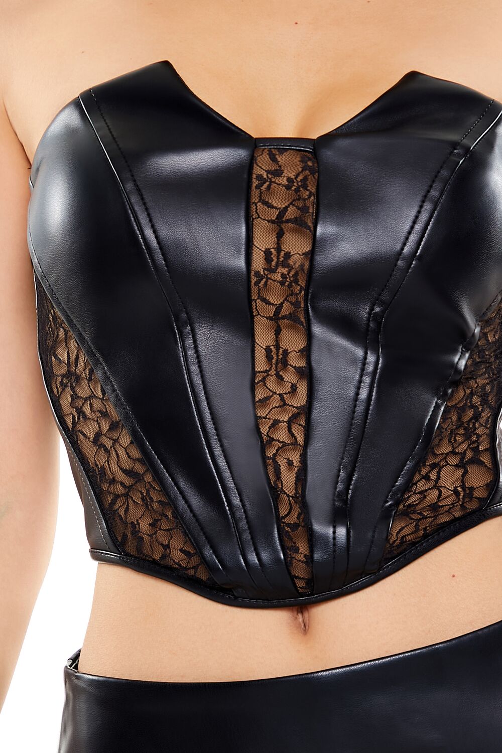 Faux Leather & Lace Tube Top - Image 3