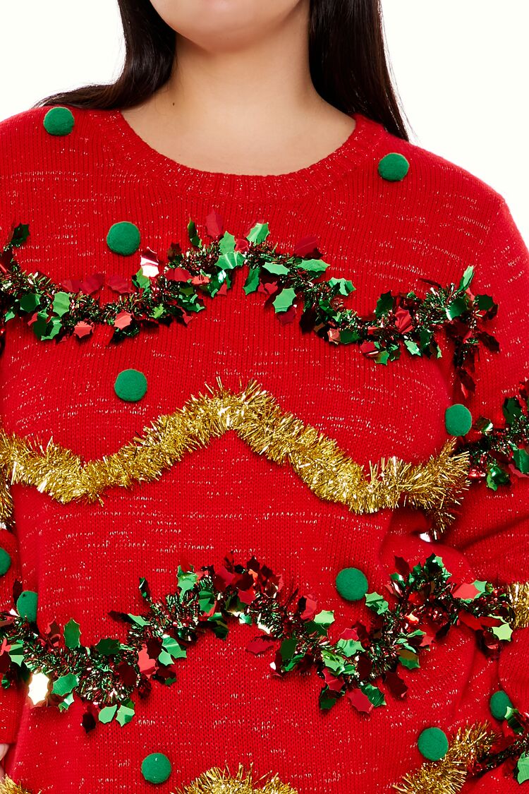 Plus Size Garland Pom Pom Sweater - Image 3