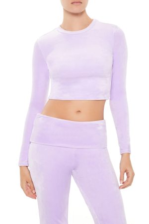Velour Long-Sleeve Crop Top