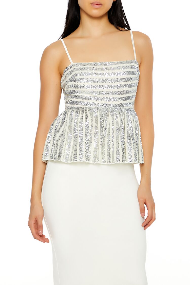 Sequin Striped Peplum Cami