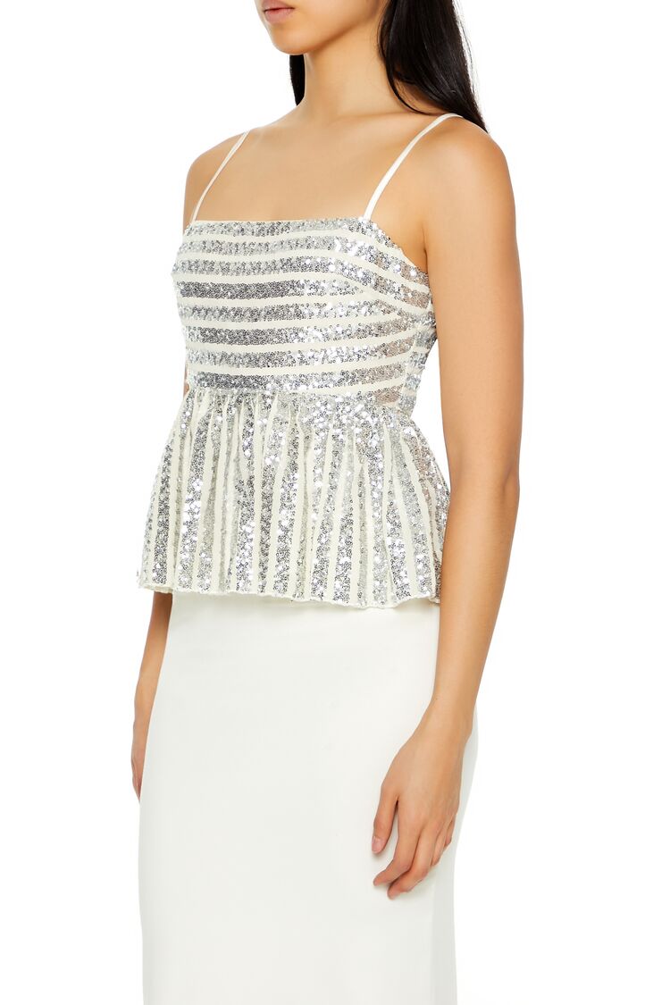 Sequin Striped Peplum Cami - Image 4