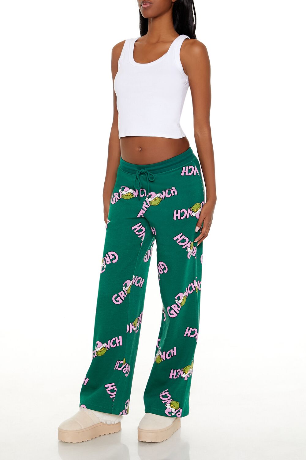 Grinch Print Fleece Pants - Image 3