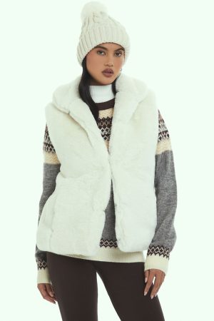 Notched Faux Fur Vest