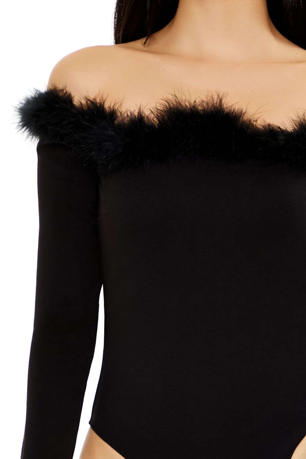 Faux Feather-Trim Off-the-Shoulder Bodysuit - Image 3