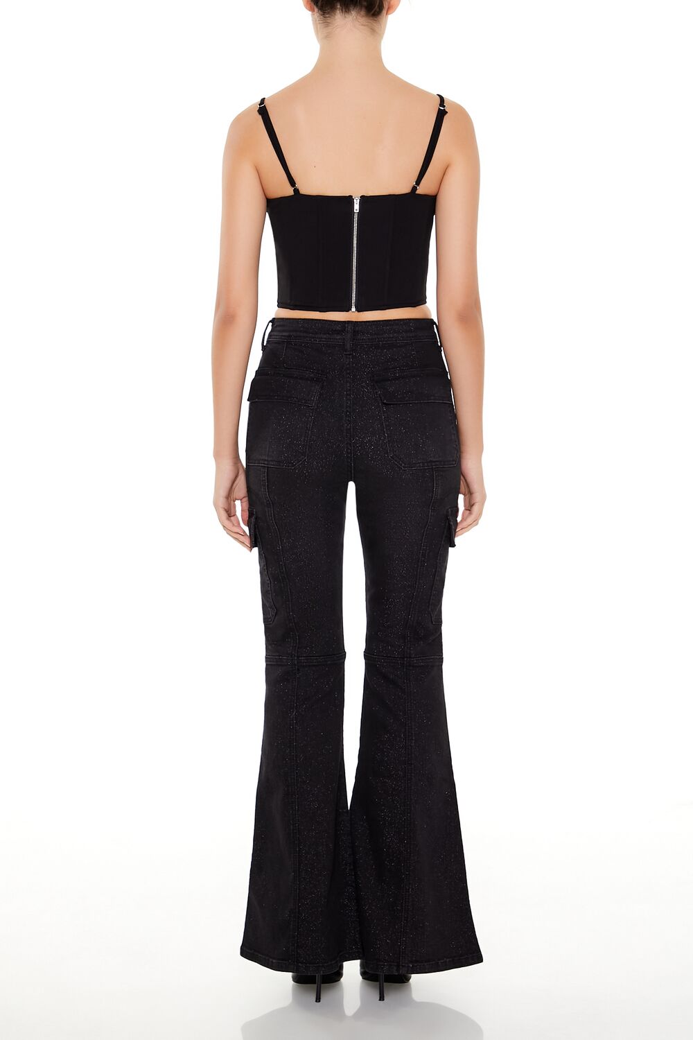 Metallic Sequin Flare Cargo Jeans - Image 4