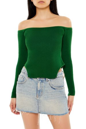 Off-the-Shoulder Cutout-Hem Sweater