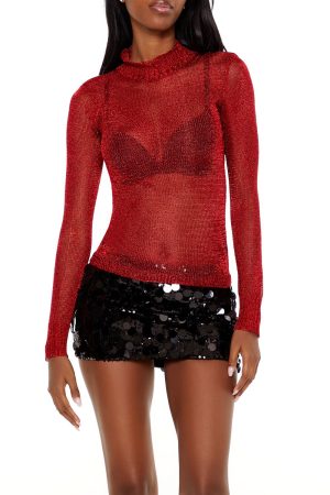 Sheer Glitter Turtleneck Sweater