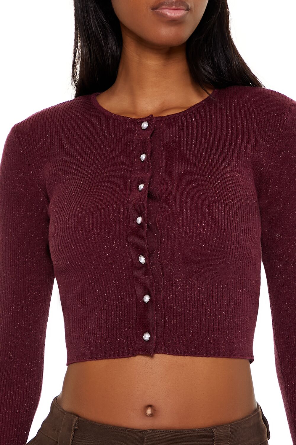 Faux Pearl Glitter Cardigan Sweater - Image 8