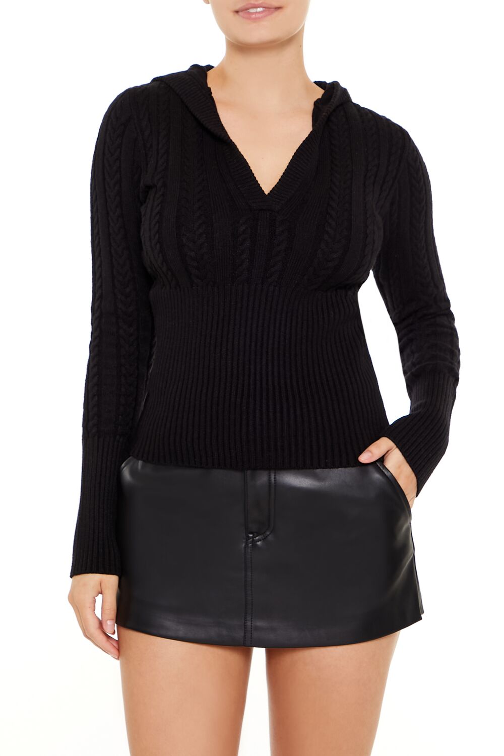 Hooded Cable Knit Sweater - Image 6