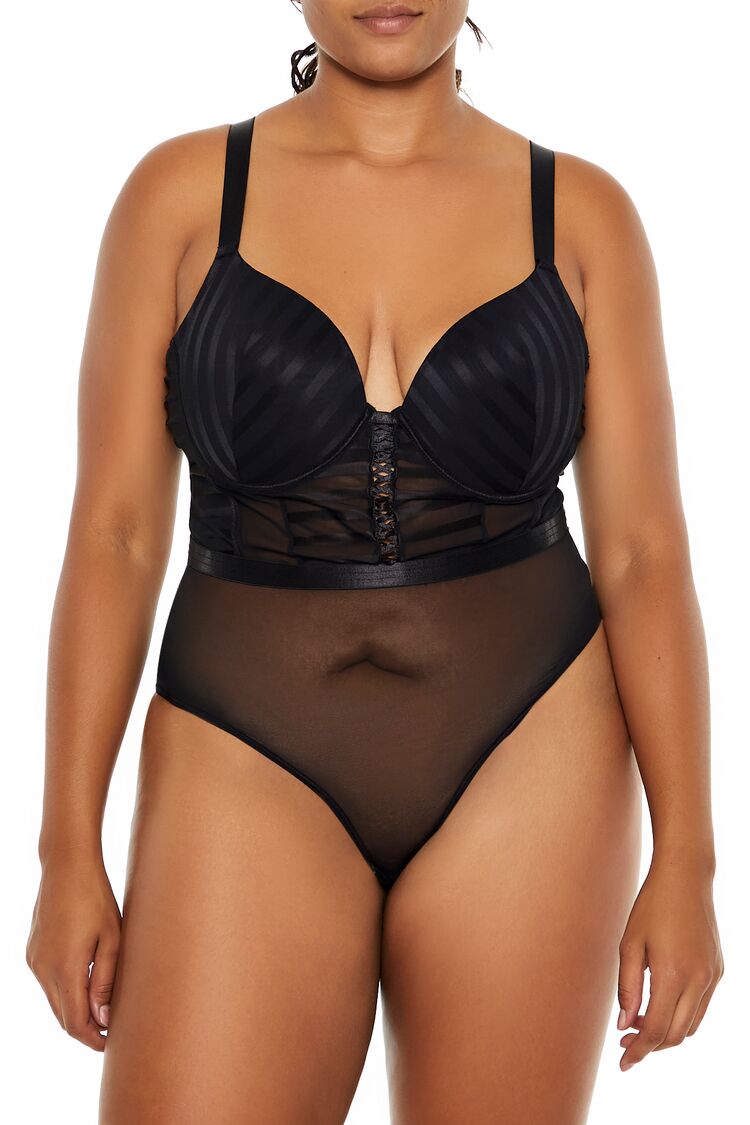 Plus Size Sheer Striped Bodysuit - Image 2