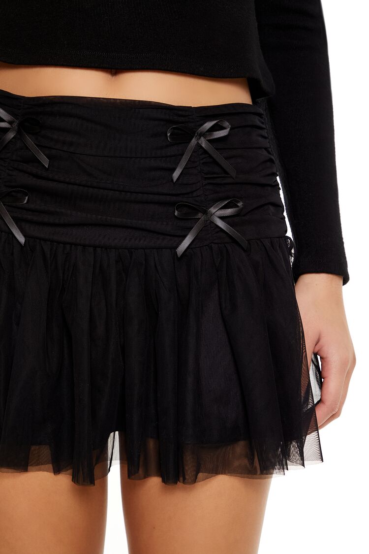 Ruched Mesh Bow Mini Skirt - Image 5