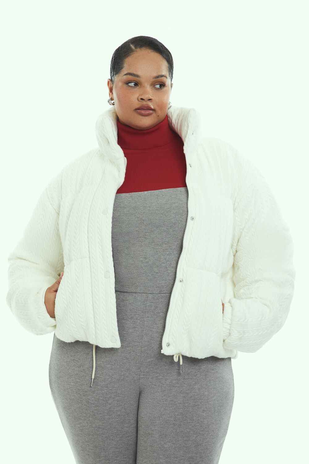 Plus Size Cable Knit Puffer Jacket - Image 6