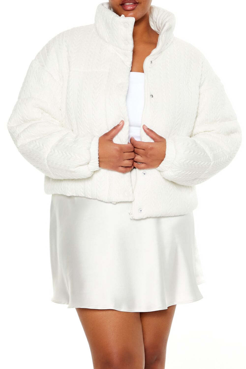 Plus Size Cable Knit Puffer Jacket - Image 5