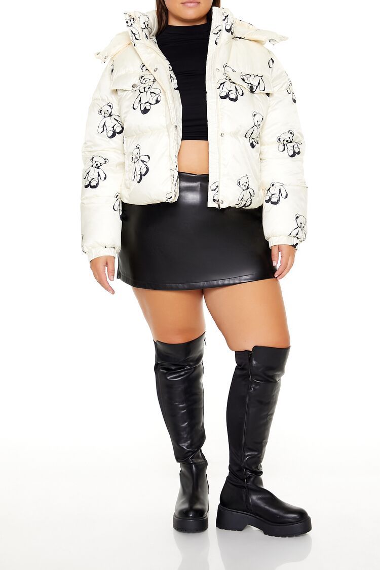 Plus Size Teddy Bear Print Puffer Jacket - Image 2