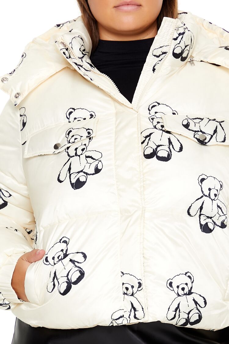 Plus Size Teddy Bear Print Puffer Jacket - Image 3