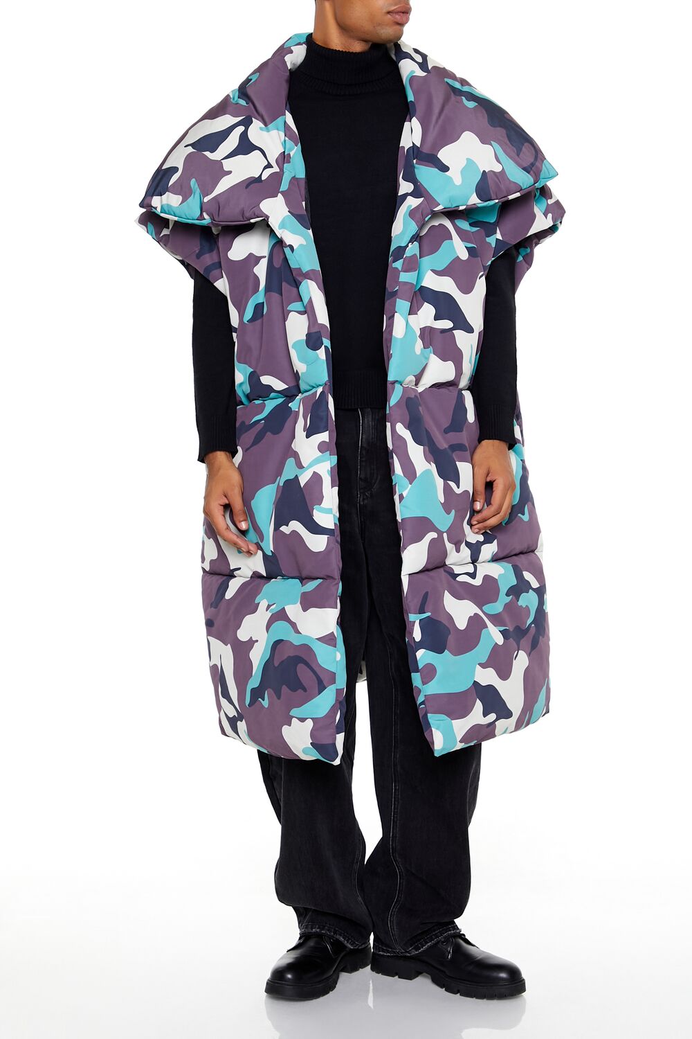Camo Print Longline Puffer Vest - Image 2