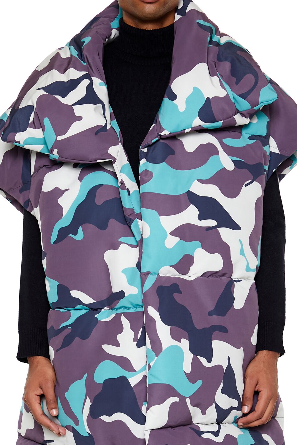 Camo Print Longline Puffer Vest - Image 3