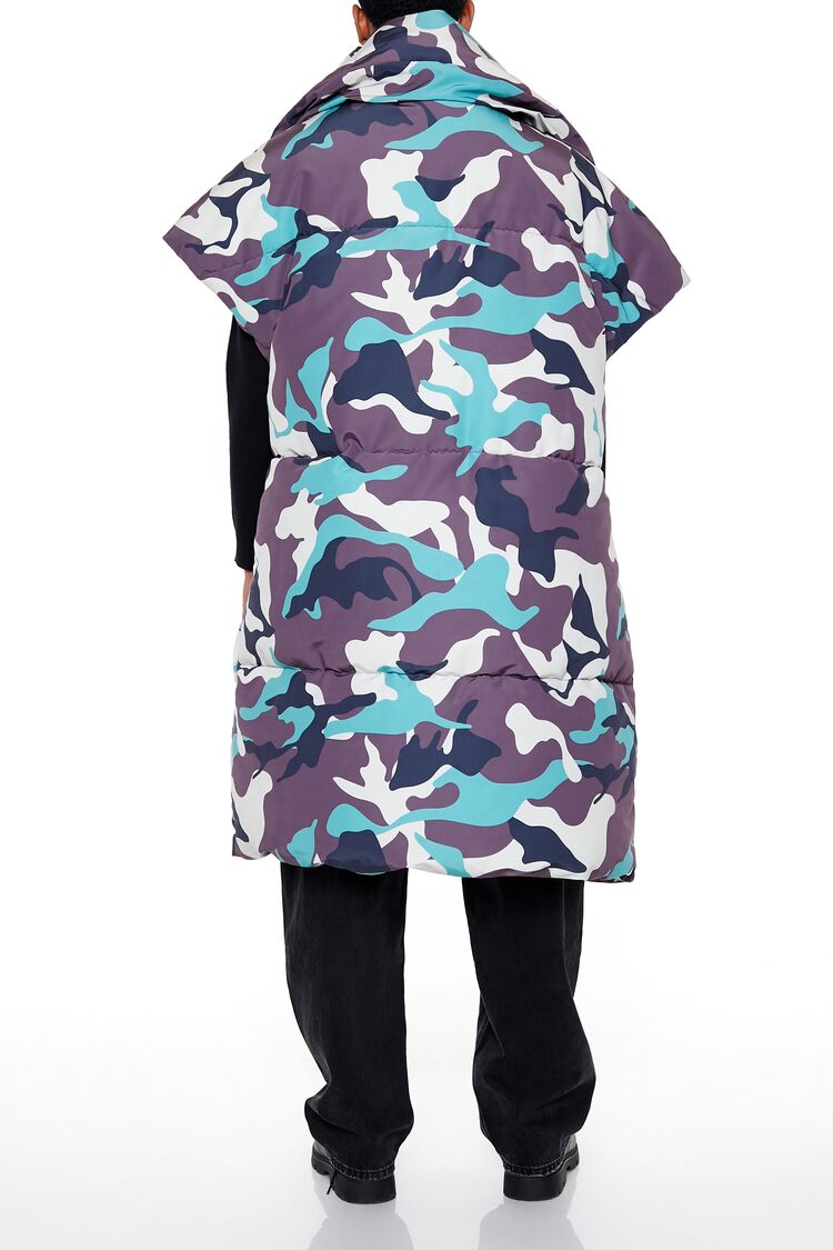 Camo Print Longline Puffer Vest - Image 5