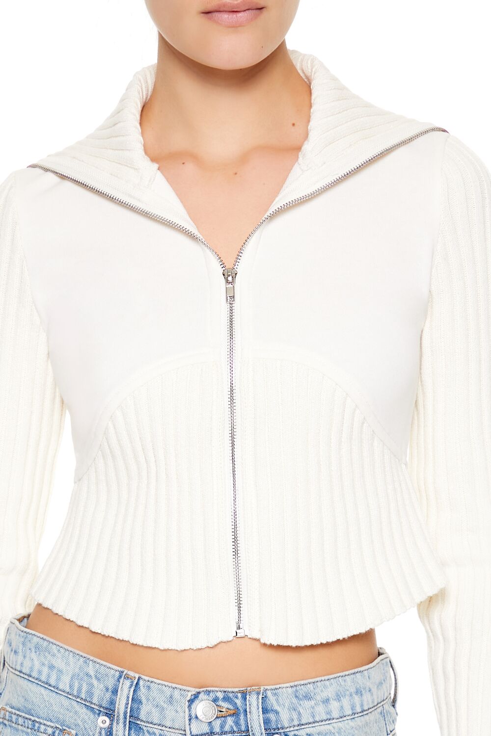 Cropped Zip-Up Sweater - Image 3
