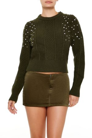 Faux Gem Cable Knit Sweater