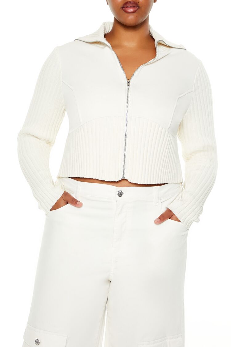 Plus Size Cropped Zip-Up Sweater