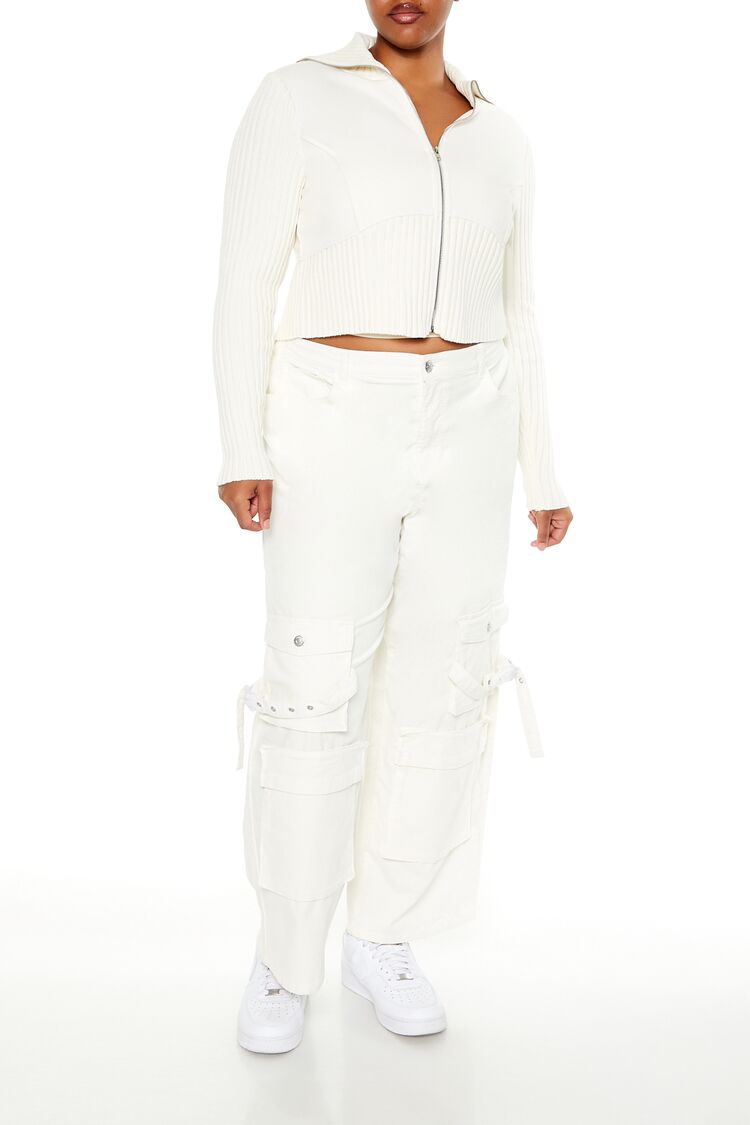 Plus Size Cropped Zip-Up Sweater - Image 2