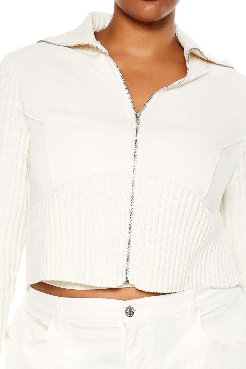 Plus Size Cropped Zip-Up Sweater - Image 3