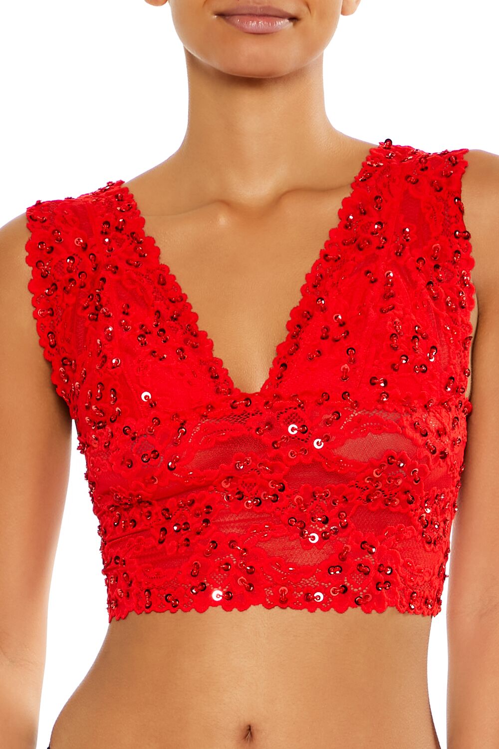 Sequin Lace Lingerie Crop Top - Image 2