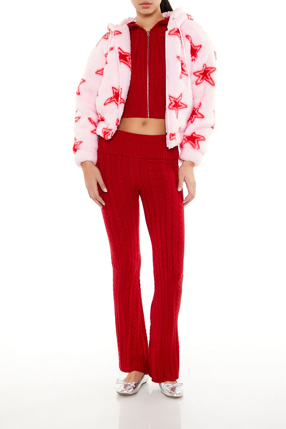 Faux Shearling Star Print Hoodie - Image 2