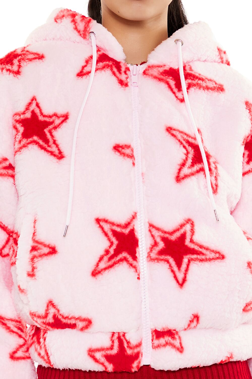 Faux Shearling Star Print Hoodie - Image 3