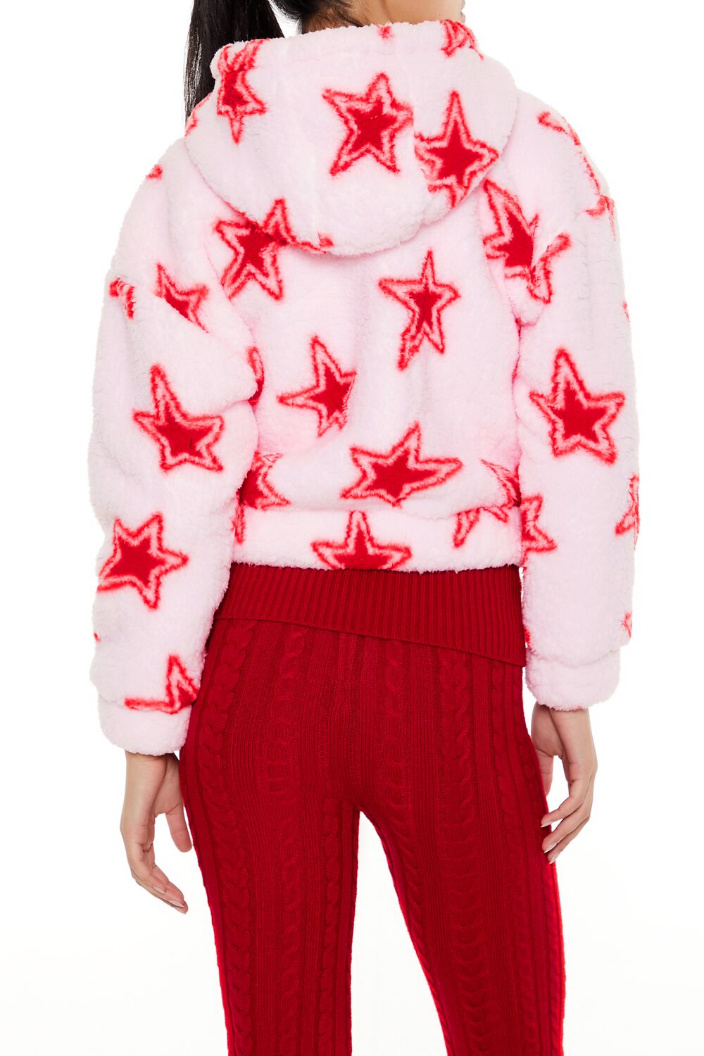 Faux Shearling Star Print Hoodie - Image 5