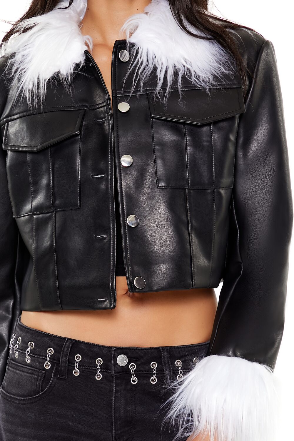 Faux Fur & Leather Trucker Jacket - Image 9
