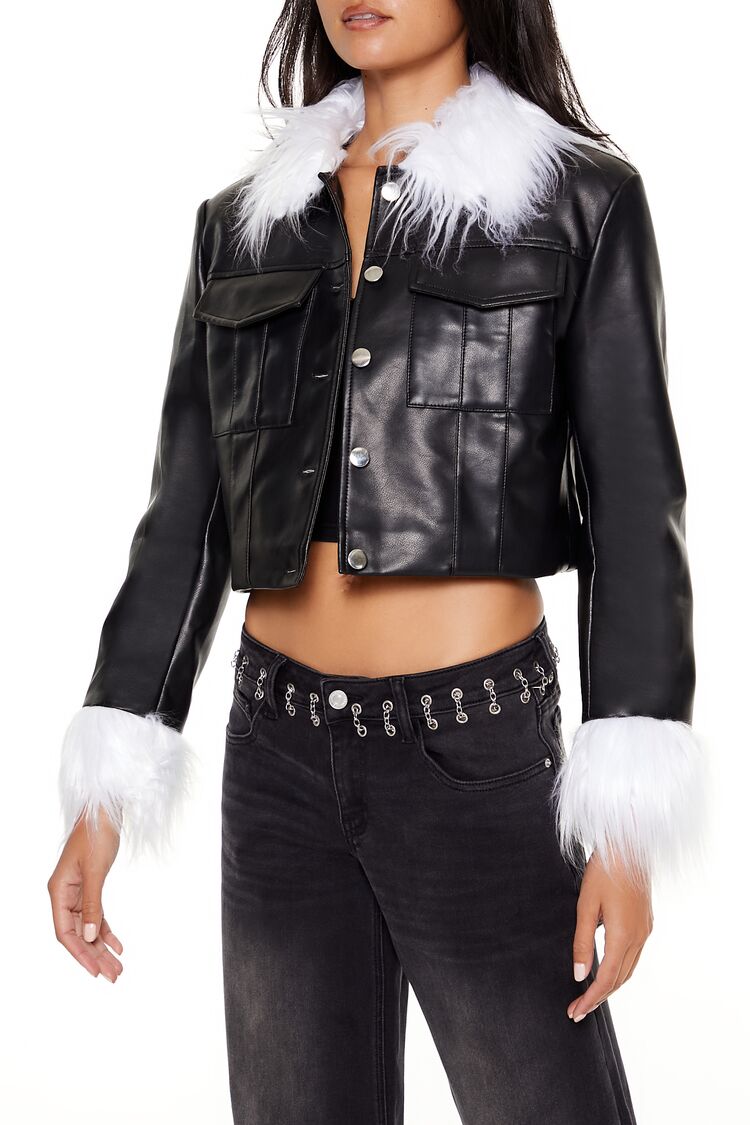 Faux Fur & Leather Trucker Jacket - Image 10