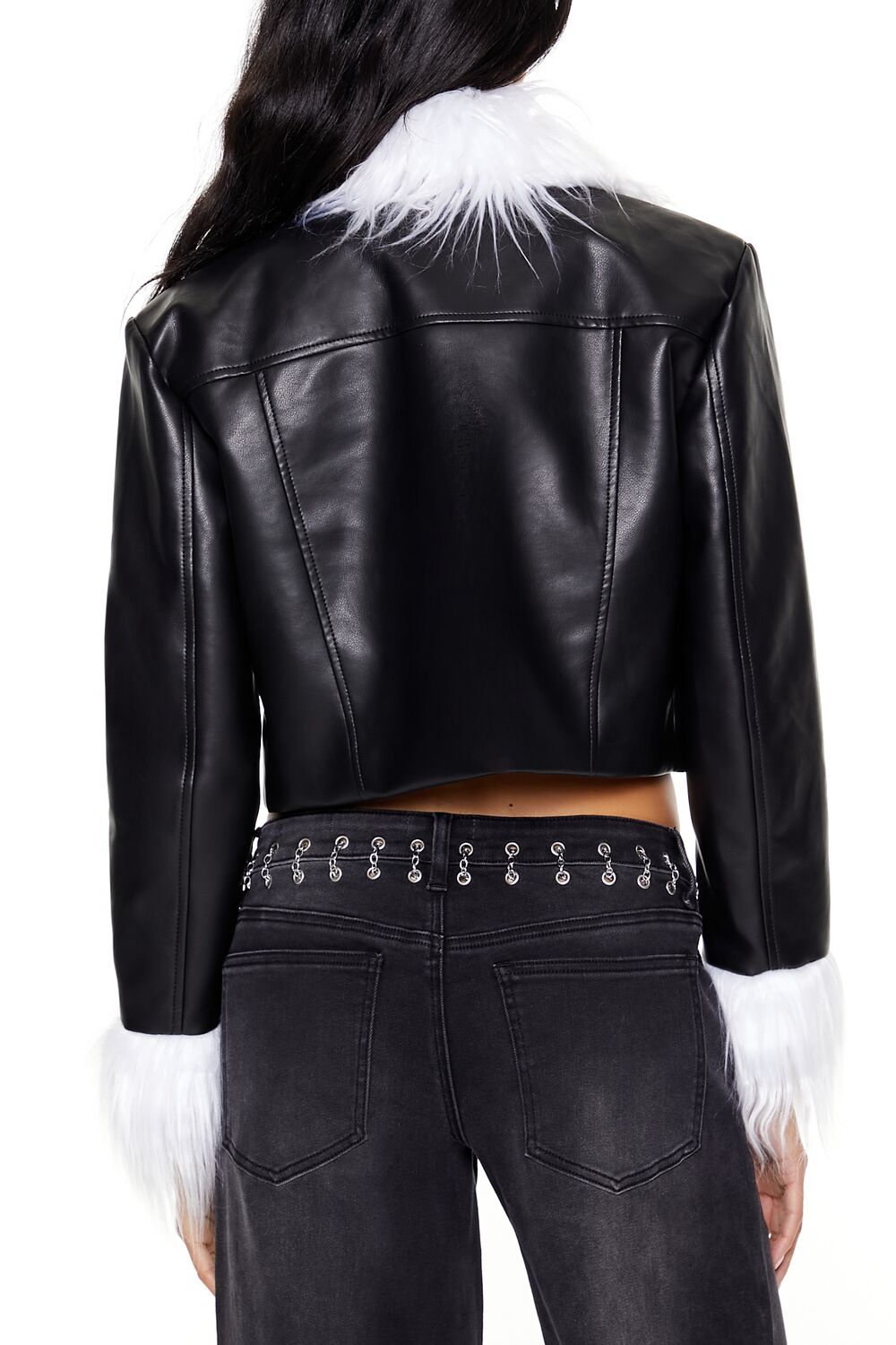 Faux Fur & Leather Trucker Jacket - Image 11