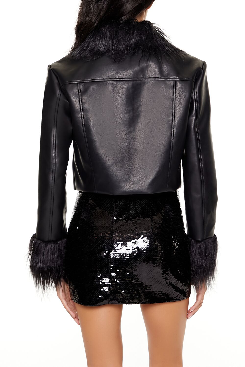 Faux Fur & Leather Trucker Jacket - Image 6
