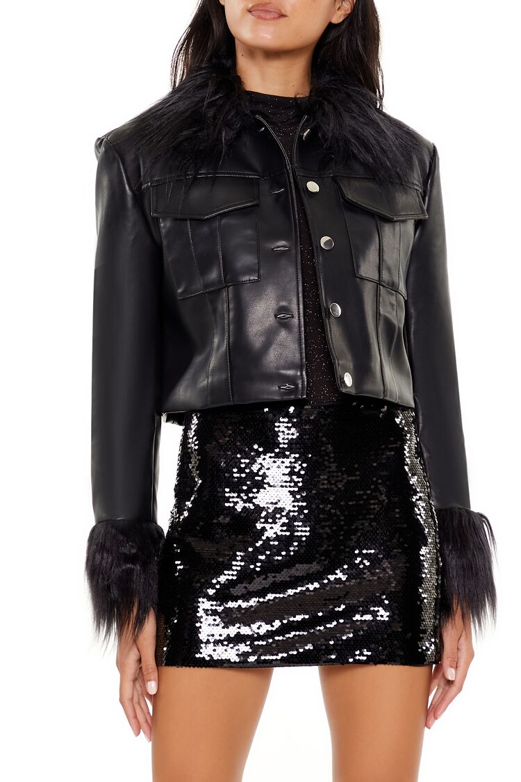 Faux Fur & Leather Trucker Jacket - Image 5