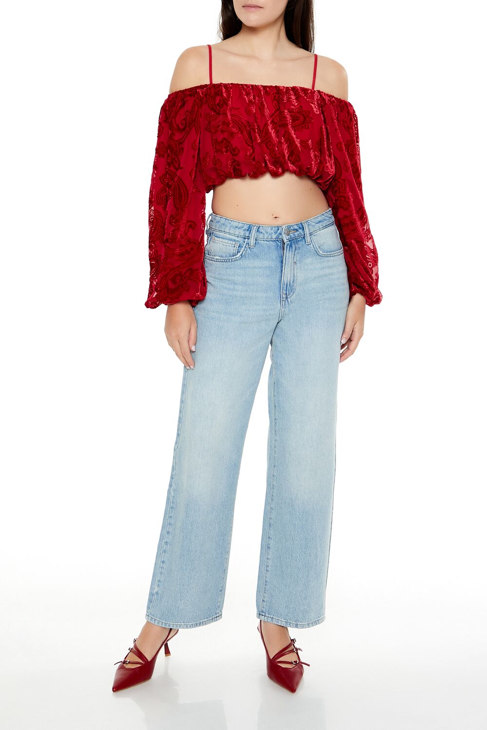 Paisley Open-Shoulder Crop Top - Image 2