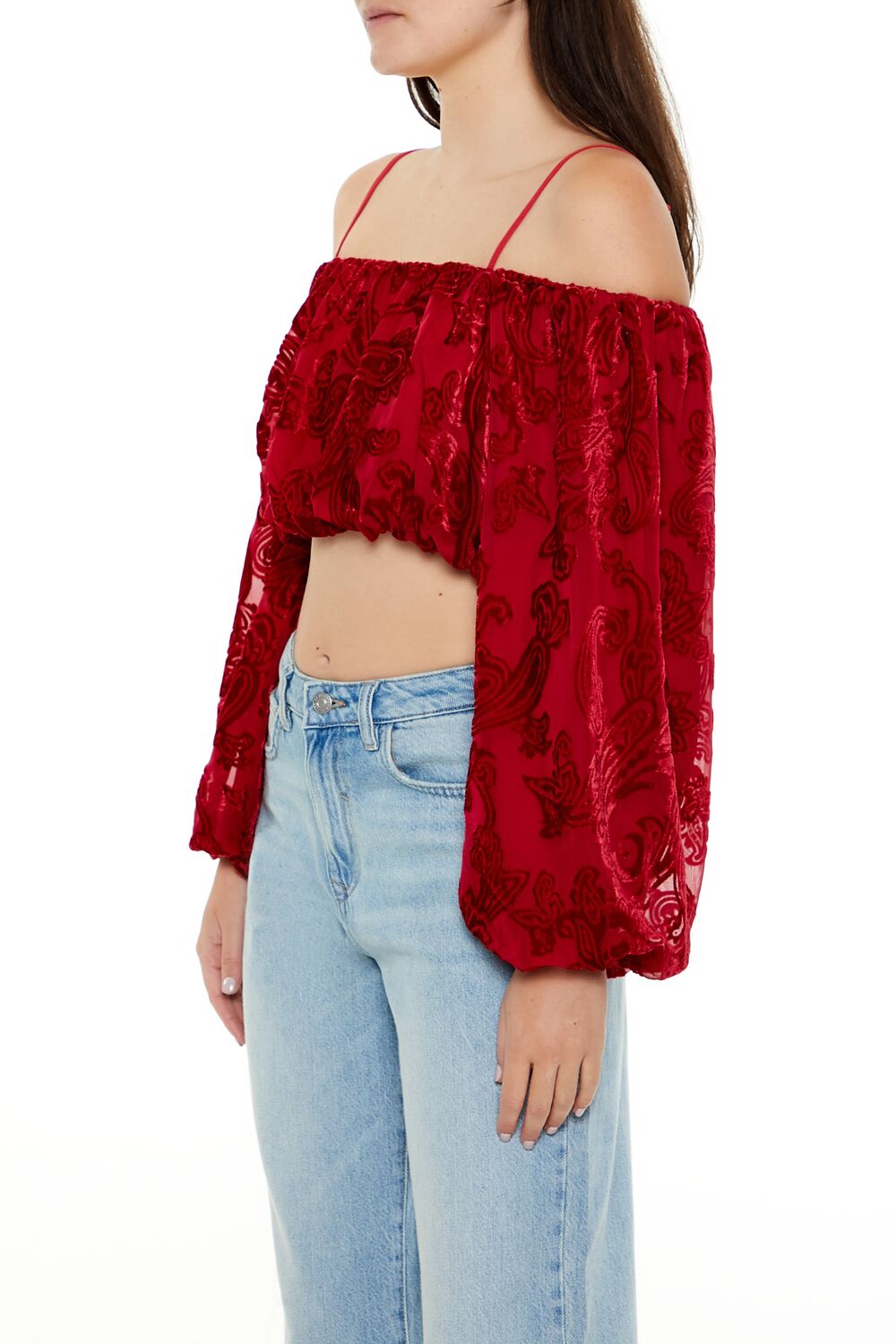 Paisley Open-Shoulder Crop Top - Image 4