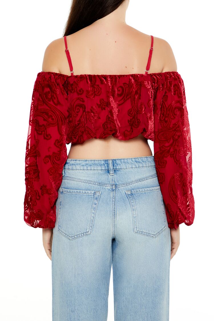 Paisley Open-Shoulder Crop Top - Image 5