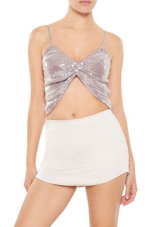 Sequin Notched-Hem Cropped Cami