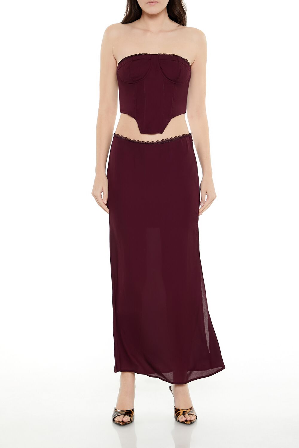 Lace-Trim Bustier Tube Crop Top - Image 2