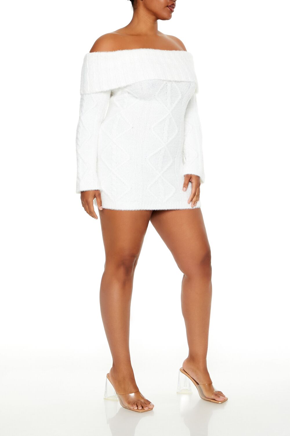 Plus Size Cable Knit Mini Sweater Dress - Image 3