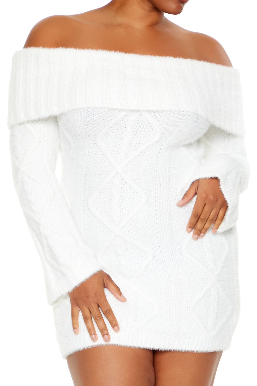 Plus Size Cable Knit Mini Sweater Dress - Image 5