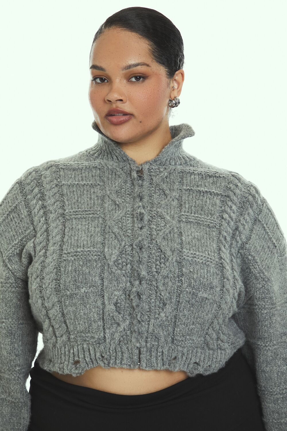 Plus Size Cable Knit Cropped Sweater